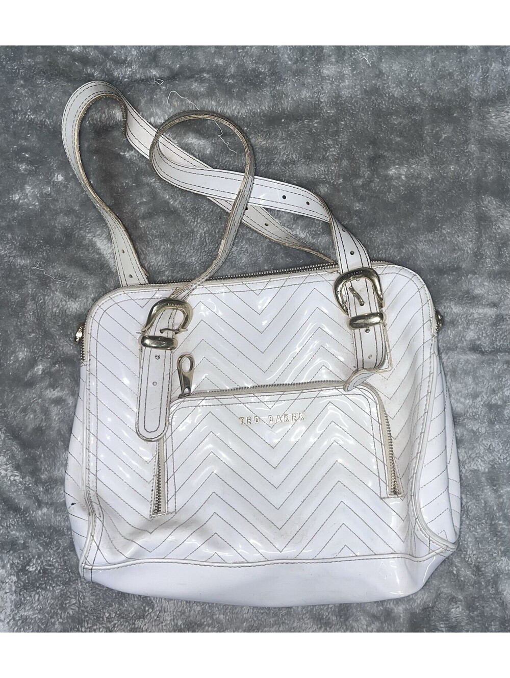 TED BAKER Bag Tan  Patent Purse Satchel Tote Handbag Plastic Look Quilted